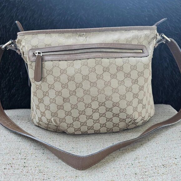Gucci Women Hand Bag Brown GG Web Signature Canvas Shoulder Bag Italy Read Desc - Picture 1 of 12